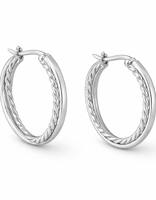 Load image into Gallery viewer, Sterling Silver “Dual Twist Luxe Hoops” Earrings – Braided &amp; Polished Medium Hoops
