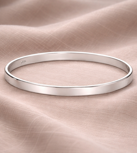 925 Sterling Silver “Essential Flat Bangle” Bracelet – Minimalist Polished Stackable