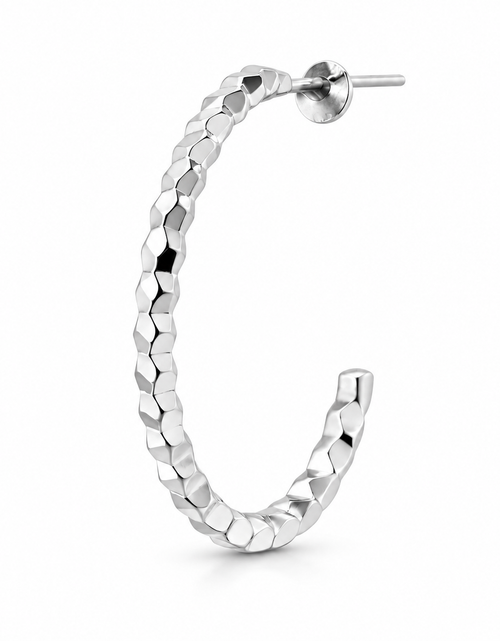 Load image into Gallery viewer, 925 Sterling Silver “Facet Curve Open Hoop” Earrings
