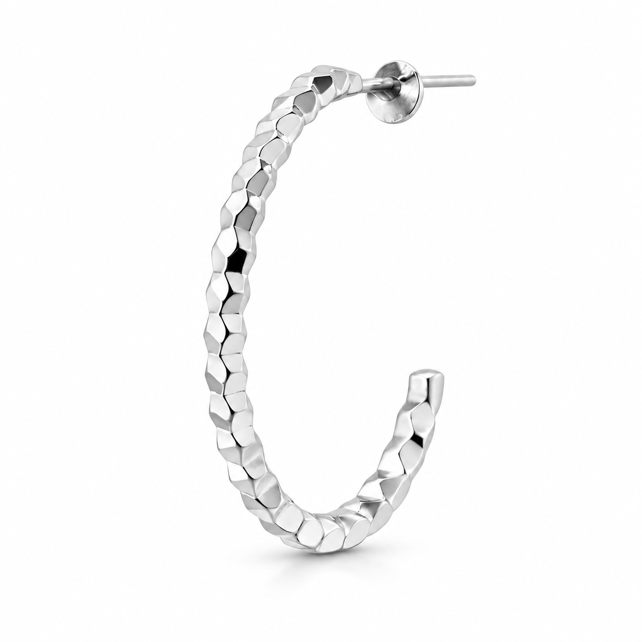 925 Sterling Silver “Facet Curve Open Hoop” Earrings