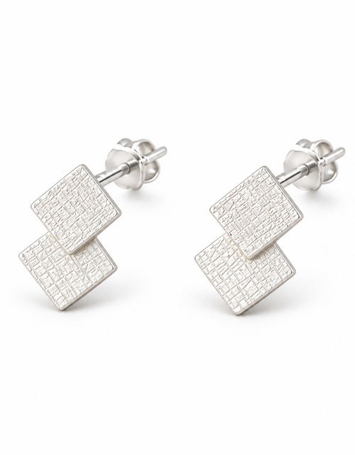 Load image into Gallery viewer, 925 Sterling Silver Mini Matte Double Square Stud Earrings
