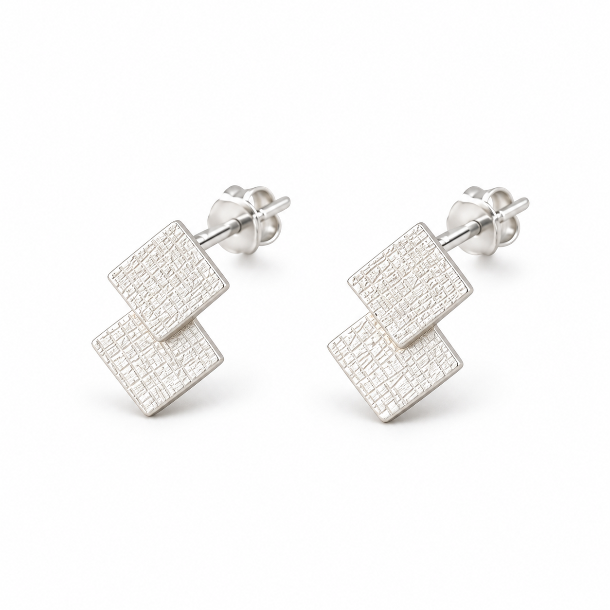 925 Sterling Silver Mini Matte Double Square Stud Earrings
