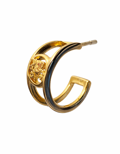 Load image into Gallery viewer, Coach Gold Logo Huggie Earrings – Signature C Design
