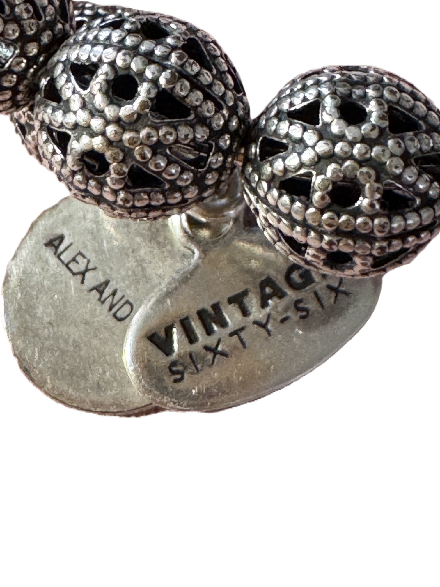 Alex and Ani Vintage Sixty-Six Silver Tone Filigree Beaded Bracelet