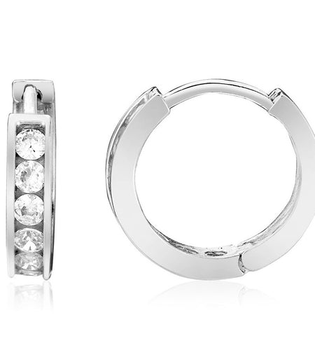 Sterling Silver Petite CZ Hoop Earrings