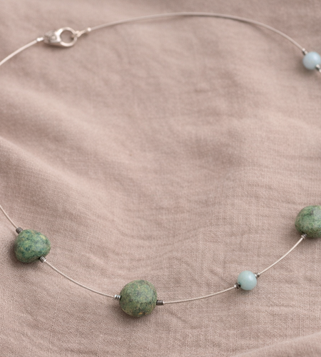 Pre-Owned Silpada Chrysocolla Bead Wire Necklace - Retired Design