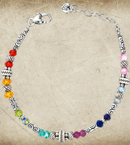 Brighton Rainbow Crystal Silver Tone Bracelet Adjustable 7-8"