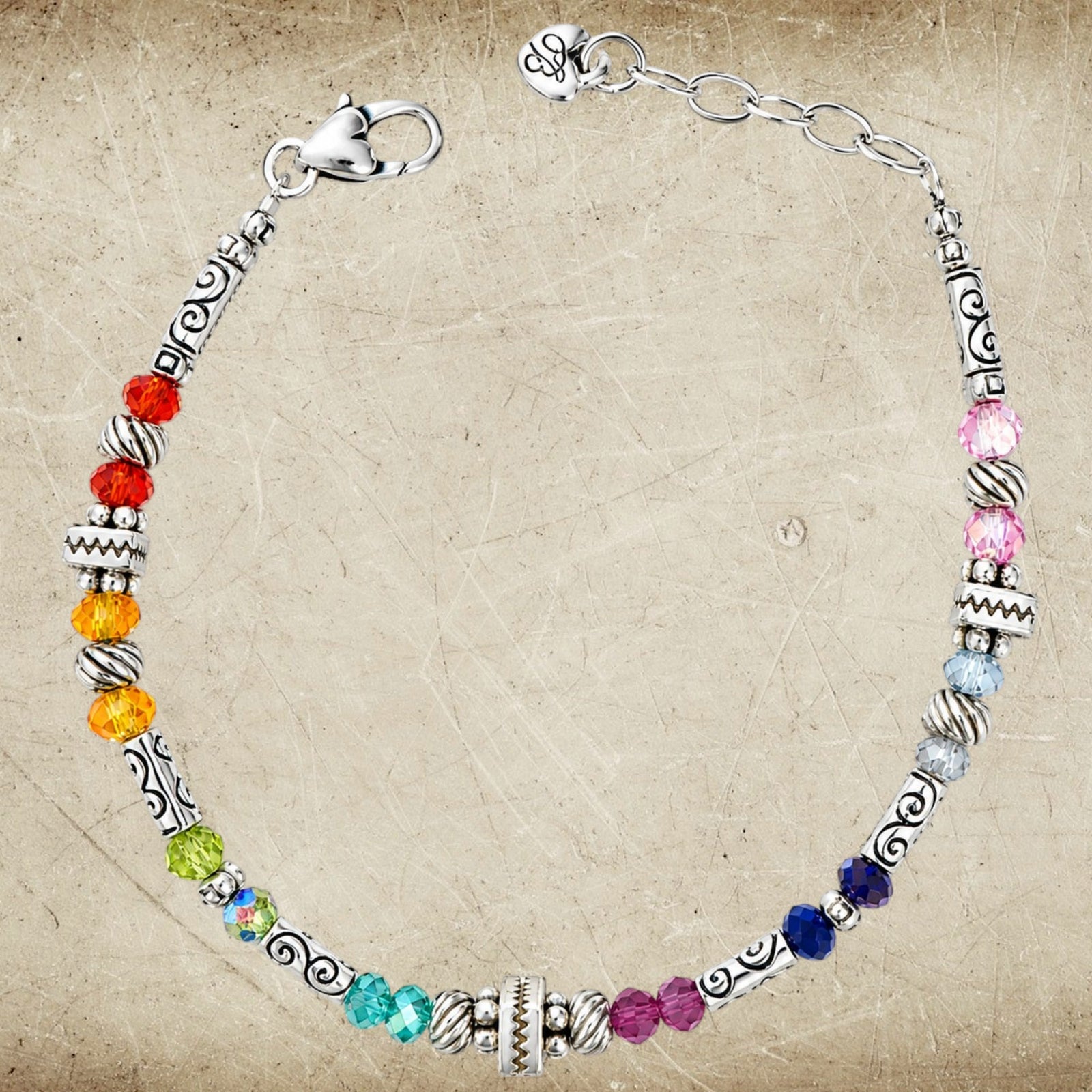 Brighton Rainbow Crystal Silver Tone Bracelet Adjustable 7-8"