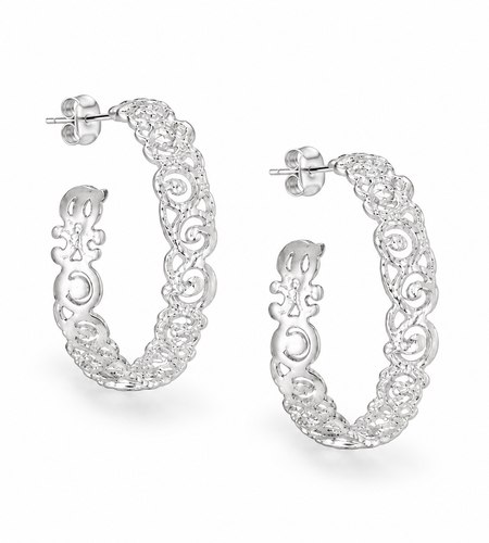 925 Sterling Silver “Ornate Swirl Hoop” Earrings