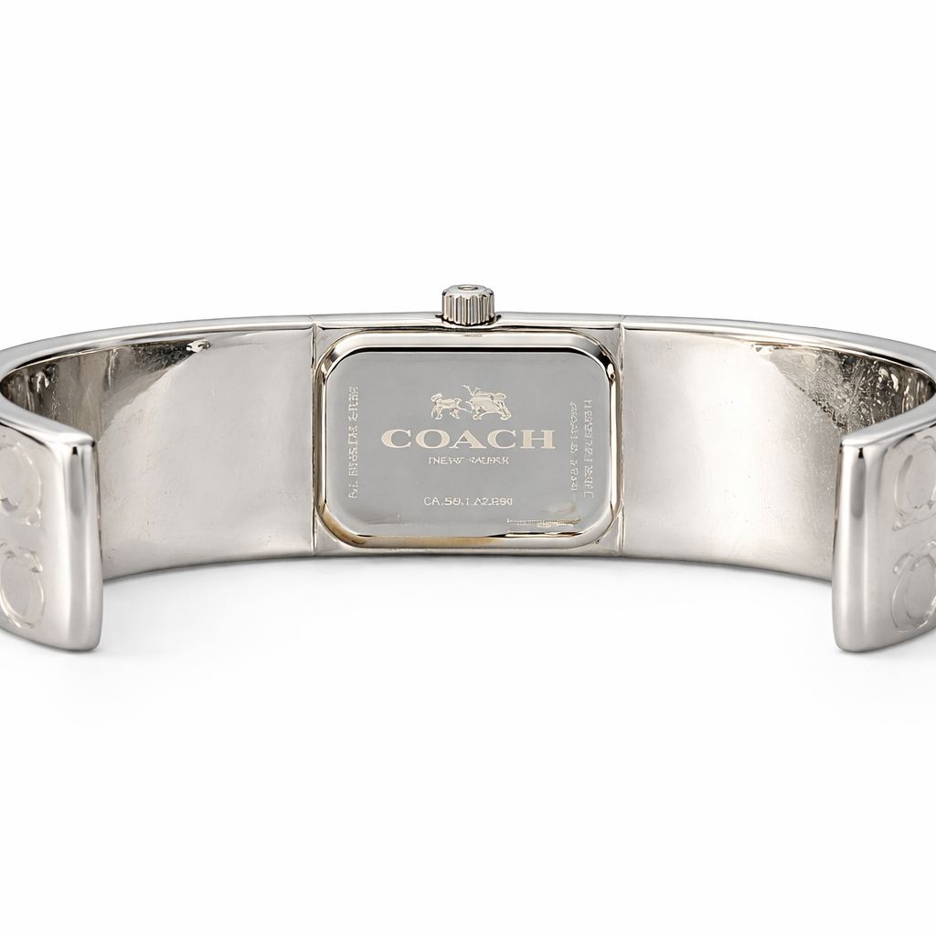 Coach Signature Silver Tone Cuff Watch – Pre-Owned Designer Bracelet Watch