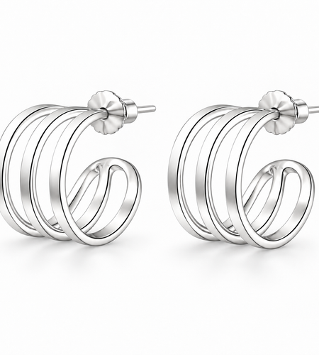 925 Sterling Silver "Mini Triple Curve Stud Hoop" Earrings