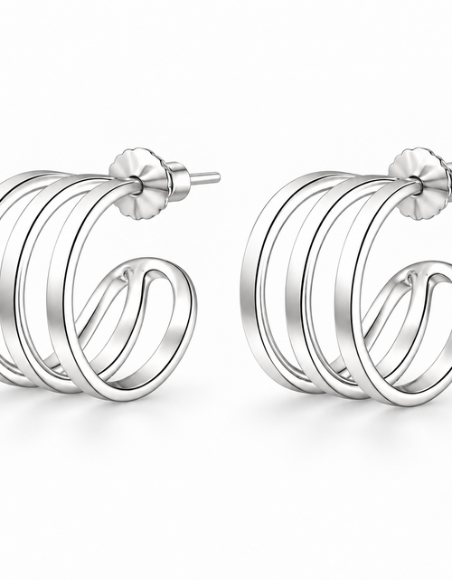 Load image into Gallery viewer, 925 Sterling Silver "Mini Triple Curve Stud Hoop" Earrings
