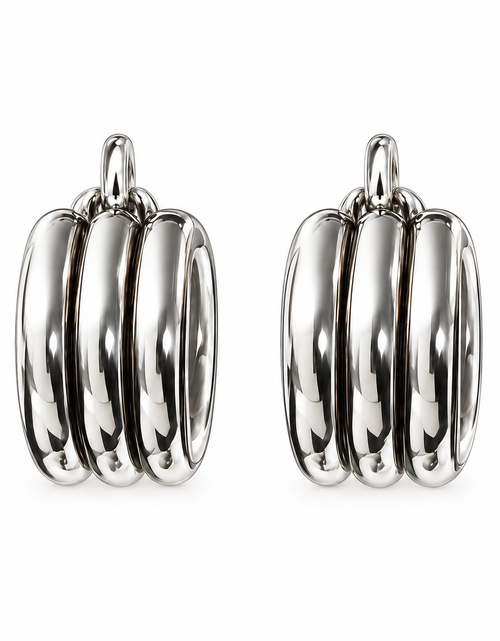 Load image into Gallery viewer, Sterling Silver Metro Ridged Hoop Earrings
