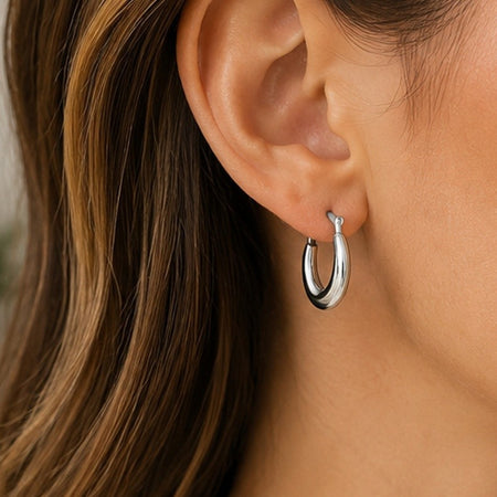 10K White Gold Oval Hoop Earrings