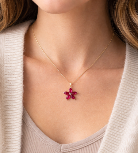 Simply Savvy “Crimson Bloom” Ruby Pendant – 1.4 CTW 14K Gold Necklace