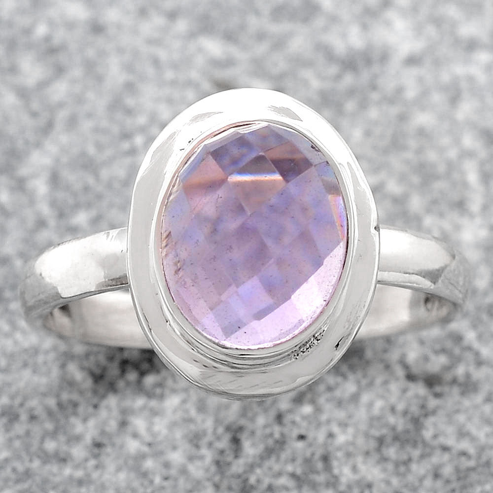 Natural Amethyst Brazil Ring 925 Sterling Silver Size 7 – 8x10mm Faceted Gemstone