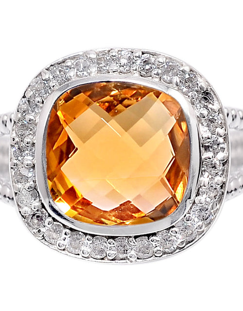 Load image into Gallery viewer, Natural Citrine Cushion Halo Ring 925 Sterling Silver 10mm Size 6 November Birthstone
