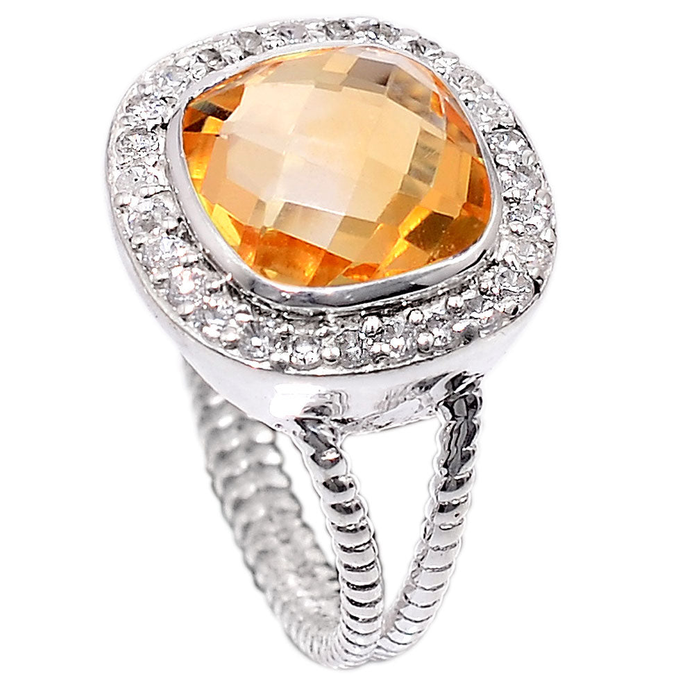 Natural Citrine Cushion Halo Ring 925 Sterling Silver 10mm Size 6 November Birthstone