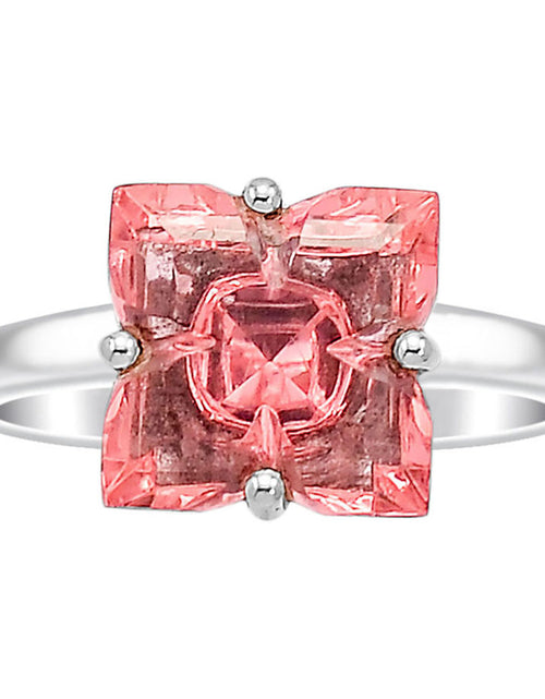 Load image into Gallery viewer, Peach Morganite Ring 925 Sterling Silver Square 10mm Size 7 Statement Ring
