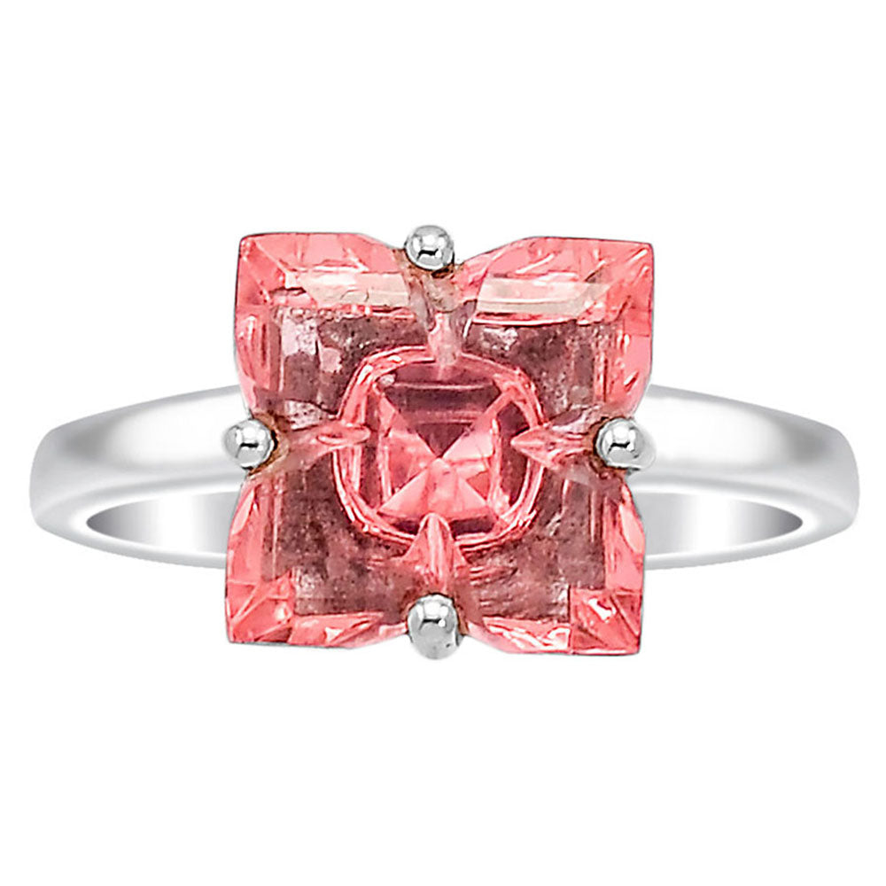 Peach Morganite Ring 925 Sterling Silver Square 10mm Size 7 Statement Ring