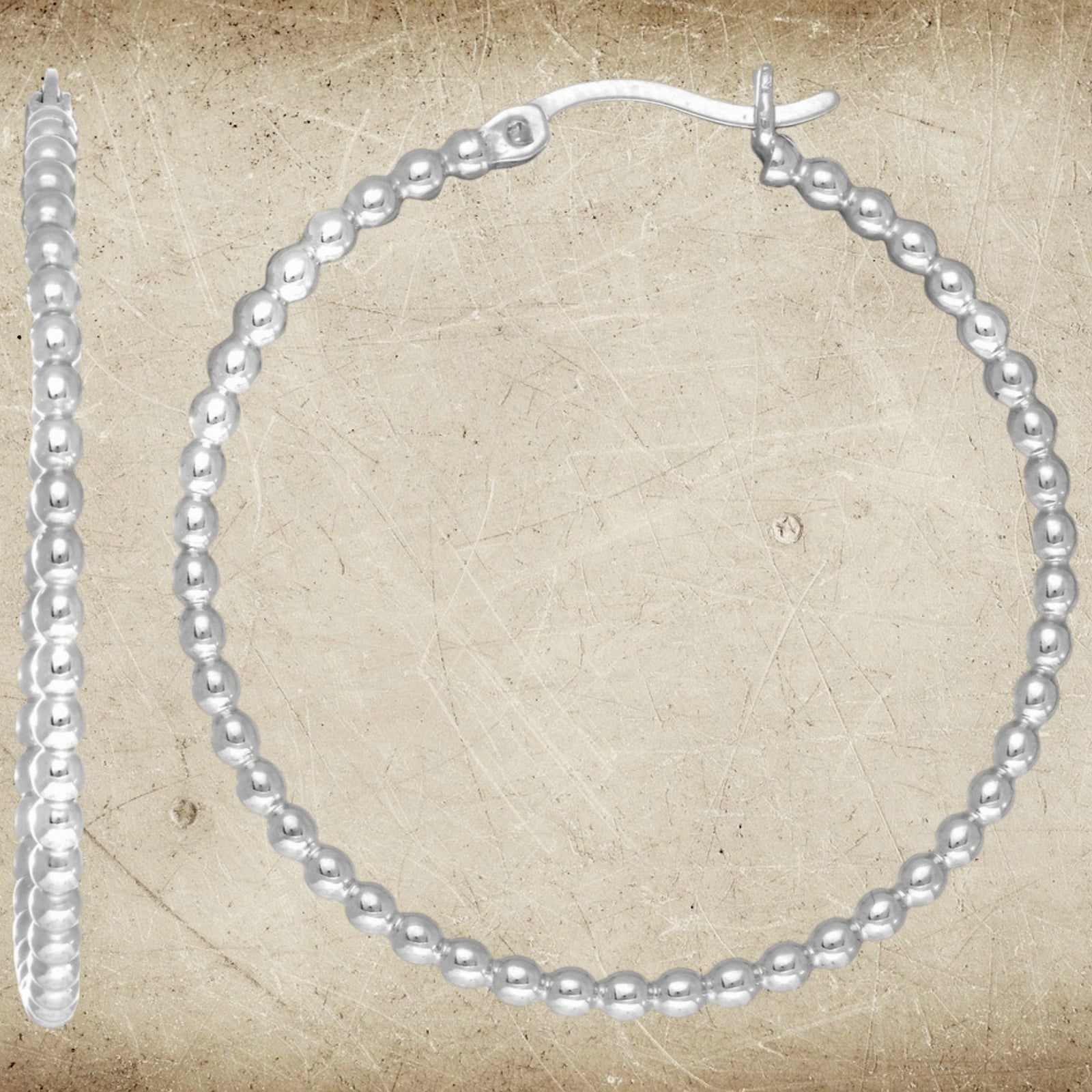 Sterling Silver Beaded Hoop Earrings