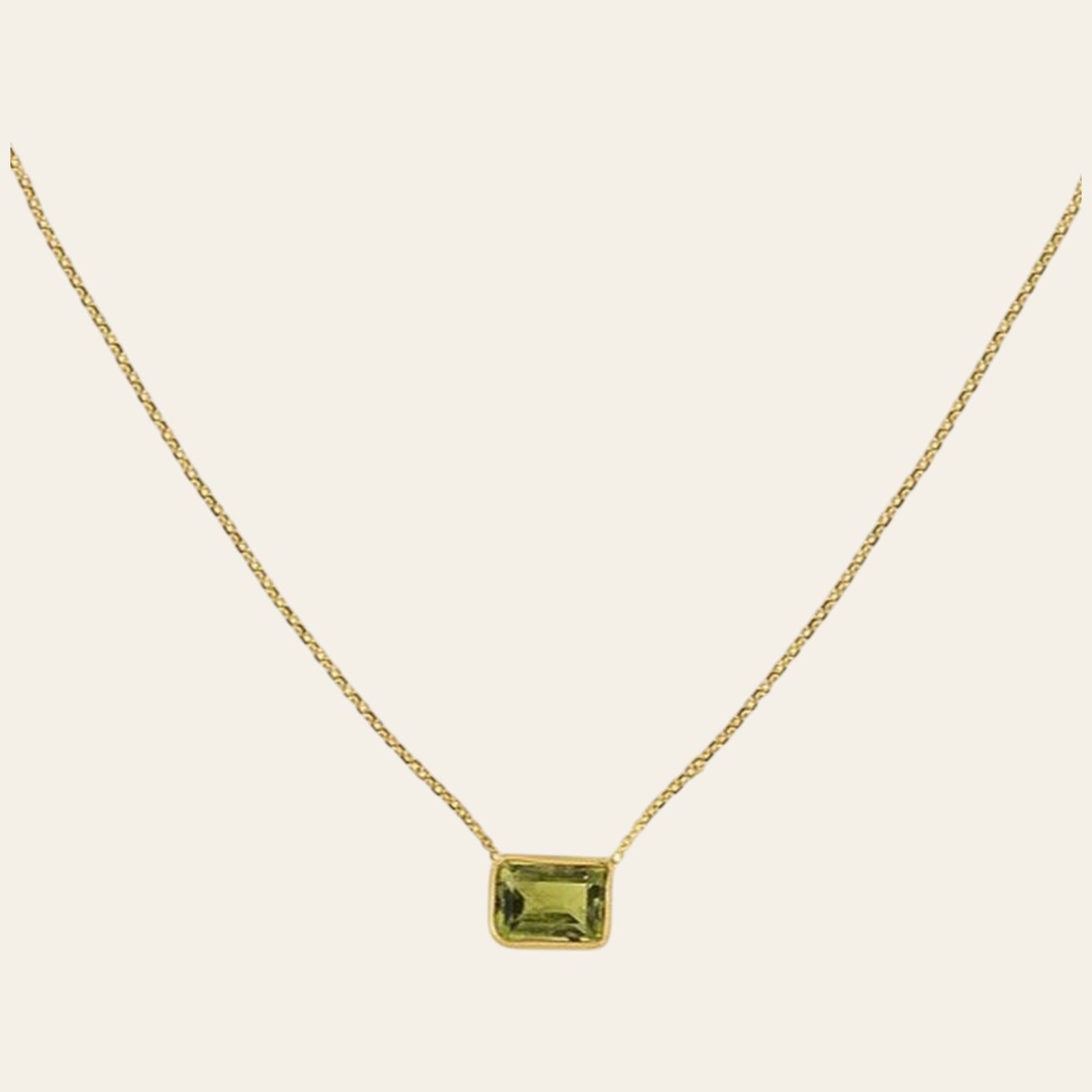 14K Yellow Gold Emerald-Cut Peridot Necklace 18 Inch