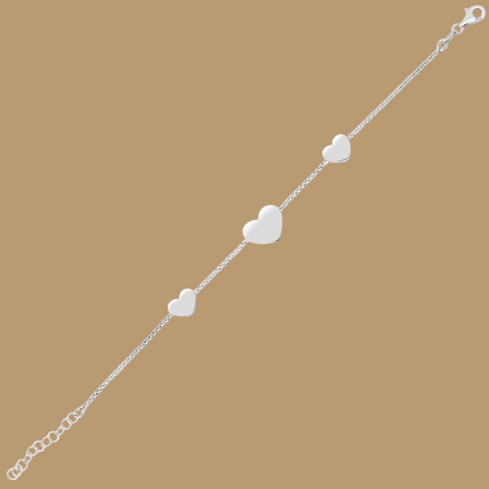 Sterling Silver Hearts Station Bracelet