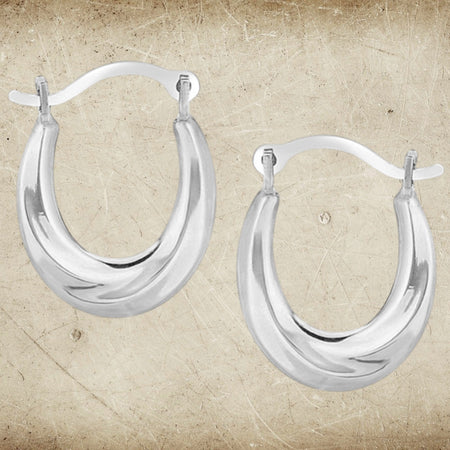 10K White Gold Oval Hoop Earrings