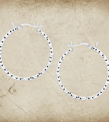 Sterling Silver Faceted Hoop Earrings