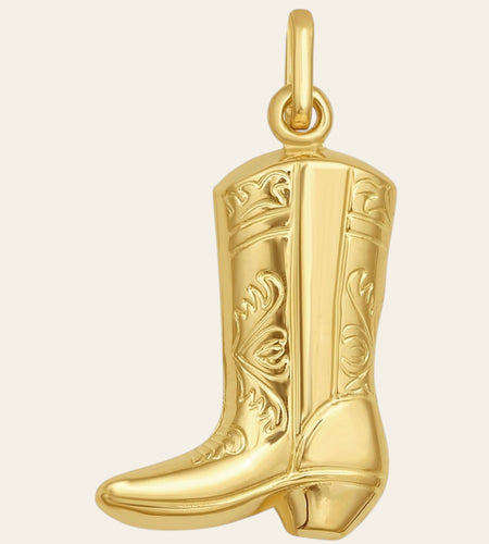 14K Yellow Gold Cowboy Boot Charm Pendant