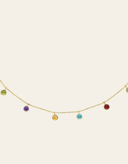Load image into Gallery viewer, 14K Yellow Gold Multi-Color Round Charm Necklace – Adjustable 16 to 18 Inch
