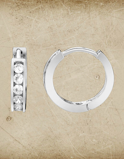 Load image into Gallery viewer, Sterling Silver Petite CZ Hoop Earrings
