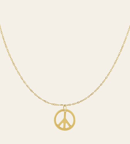 14K Yellow Gold Peace Symbol Pendant Necklace 17 Inch