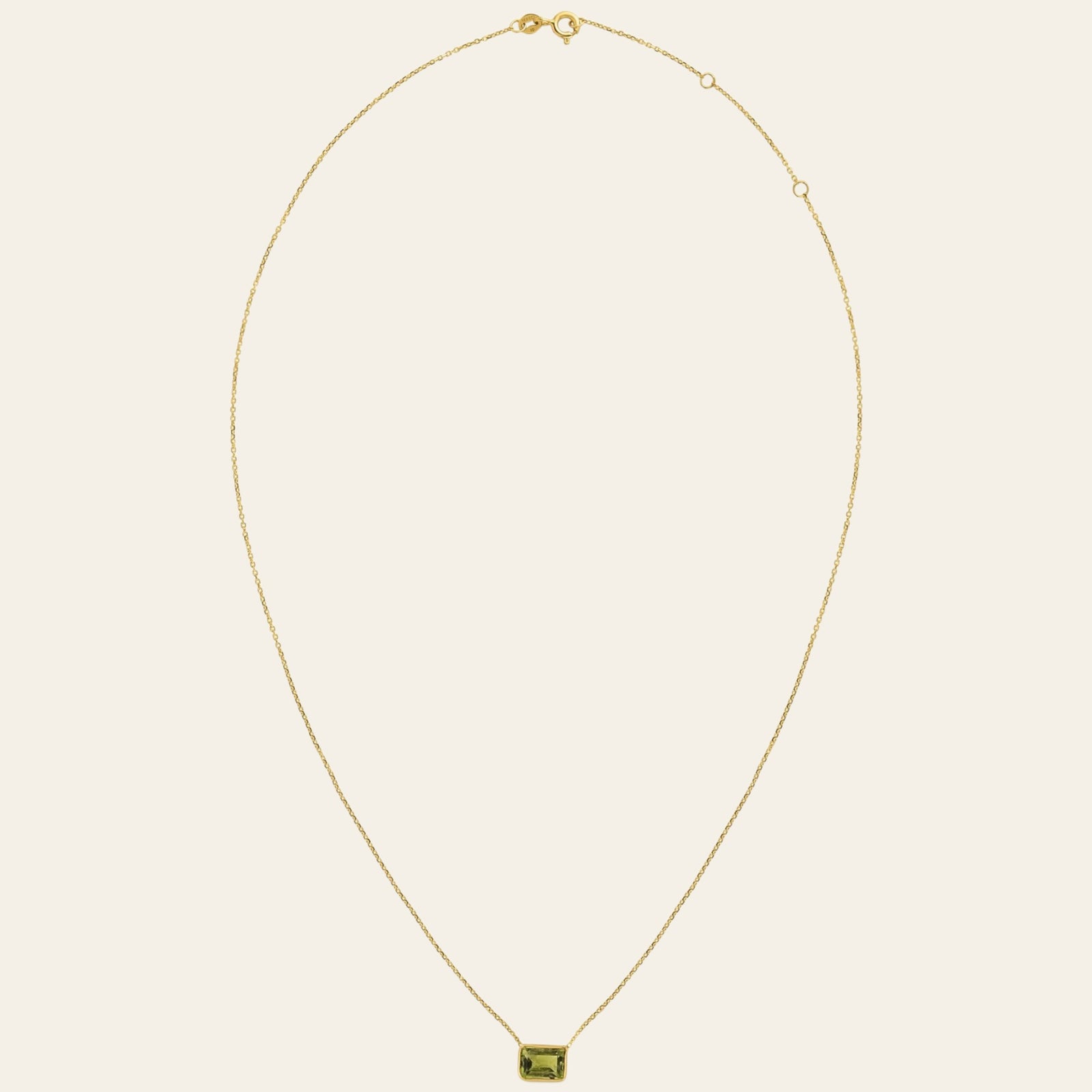 14K Yellow Gold Emerald-Cut Peridot Necklace 18 Inch