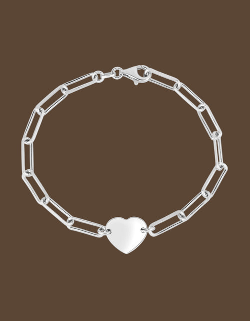 Load image into Gallery viewer, Sterling Silver Rhodium-Plated Engravable Heart Paperclip Bracelet
