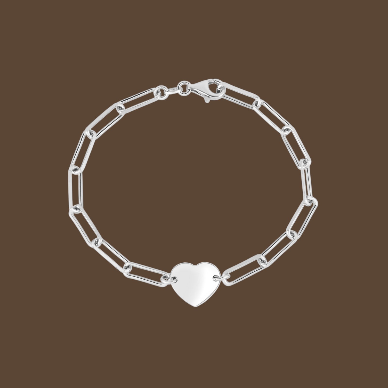 Sterling Silver Rhodium-Plated Engravable Heart Paperclip Bracelet