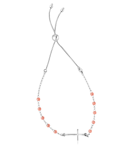 Sterling Silver Two-Tone Adjustable Cross Bracelet