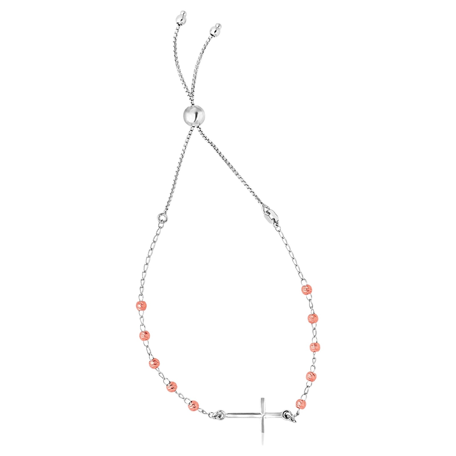 Sterling Silver Two-Tone Adjustable Cross Bracelet