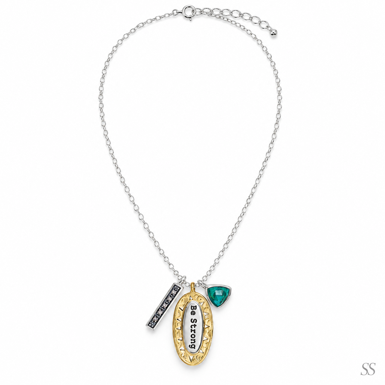 Pre-owned Silpada"Be Strong" SS Turquoise Pendant Adjustable Chain Necklace (N3183)