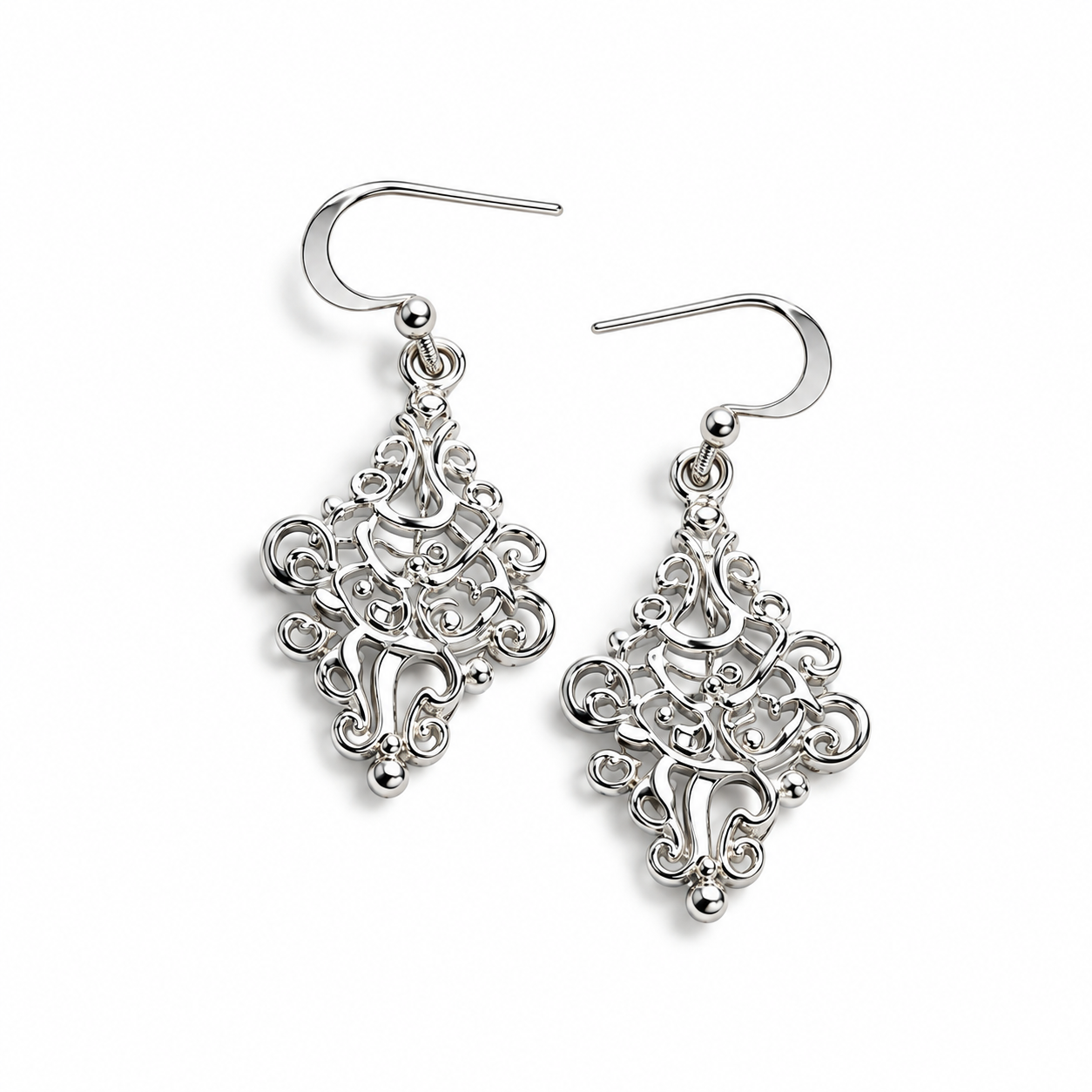925 Sterling Silver Vintage Filigree Drop Earrings