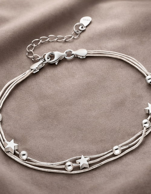 Load image into Gallery viewer, 925 Sterling Silver “Starlight Drift” Multi-Strand Star &amp; Bead Bracelet – Celestial Chain
