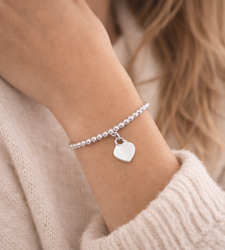 925 Sterling Silver "Petite Heart Signature" Bracelet with Engravable Heart Charm