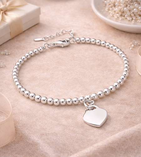 925 Sterling Silver "Petite Heart Signature" Bracelet with Engravable Heart Charm