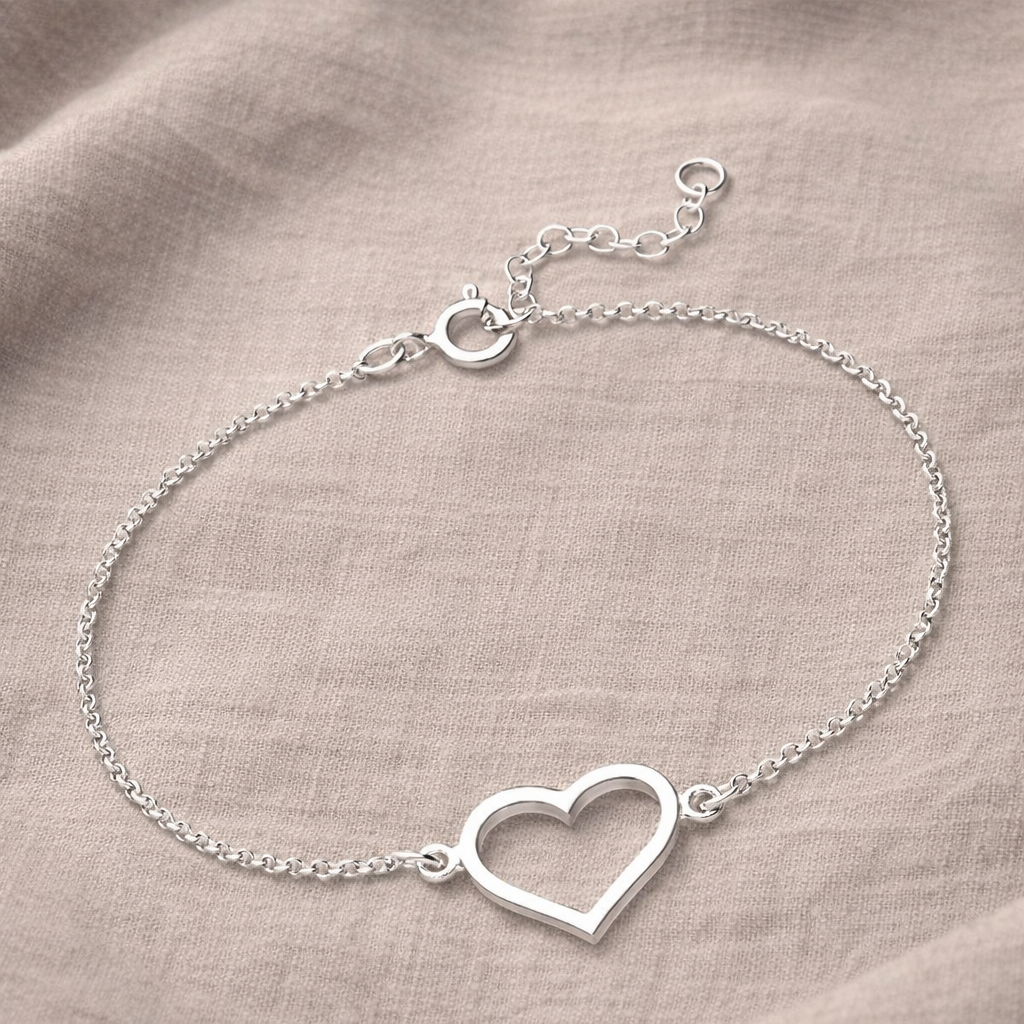 925 Sterling Silver "Open Heart Whisperer"Chain Bracelet – Minimalist Adj Bracelet