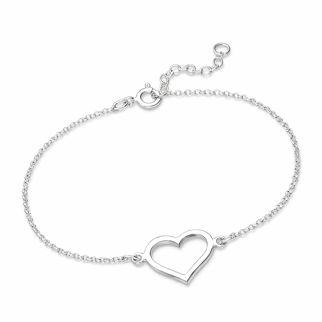925 Sterling Silver "Open Heart Whisperer"Chain Bracelet – Minimalist Adj Bracelet
