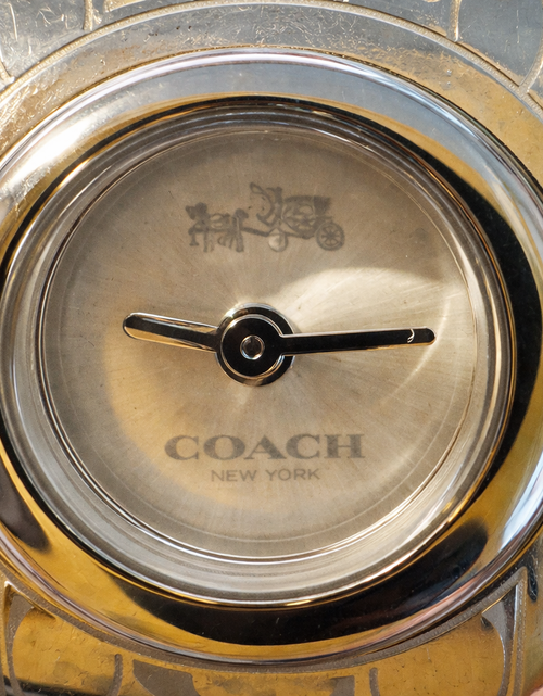 Load image into Gallery viewer, Coach Signature Silver Tone Cuff Watch – Pre-Owned Designer Bracelet Watch
