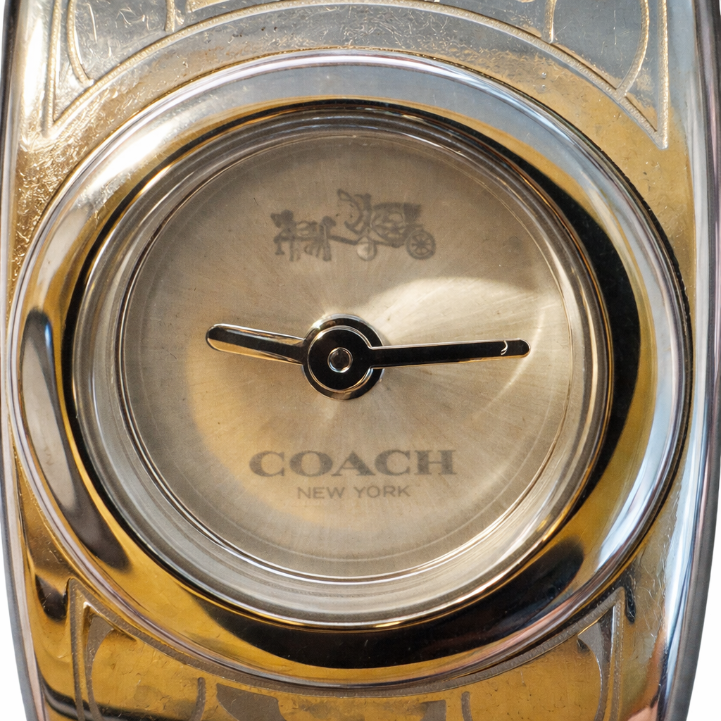 Coach Signature Silver Tone Cuff Watch – Pre-Owned Designer Bracelet Watch