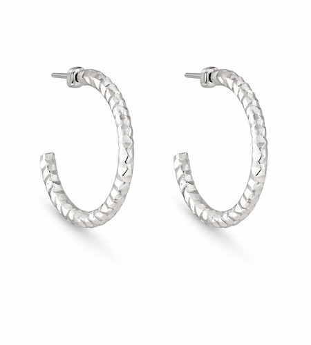 925 Sterling Silver “Facet Curve Open Hoop” Earrings