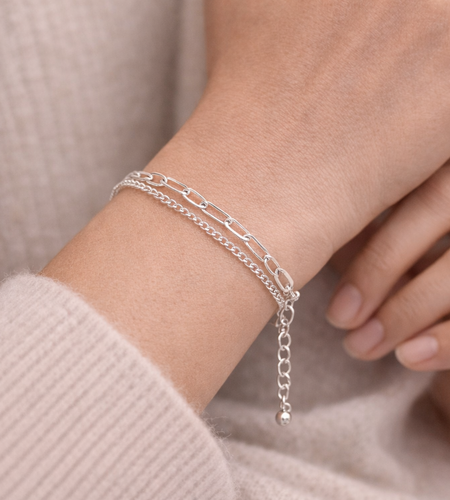 925 Sterling Silver "Layered Luxe Chain Bracelet" – Double Strand Adjustable Bracelet