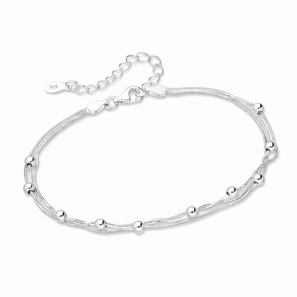 925 Sterling Silver Multi Strand Snake Chain Bead Bracelet – "Silver Drift Bracelet"